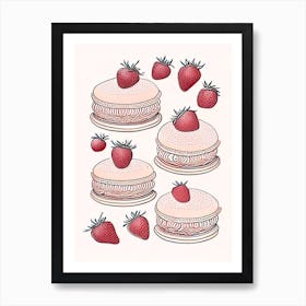 Strawberry Macarons, Dessert, Food William Morris Inspired Art Print
