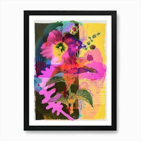 Hollyhock 3 Neon Flower Collage Art Print