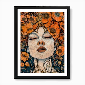 Woman With Flowers On Her Head 1 Art Print