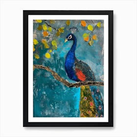 Peacock On The Tree Branches With Leaves Painting 2 Art Print