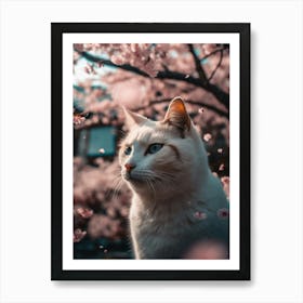 Cat In Cherry Blossoms 7 Art Print