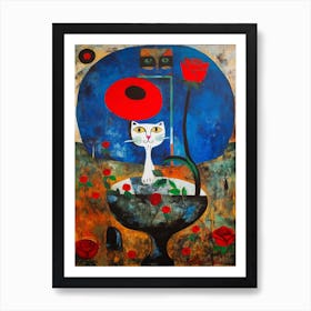 Lisianthus With A Cat 2 Surreal Joan Miro Style  Art Print