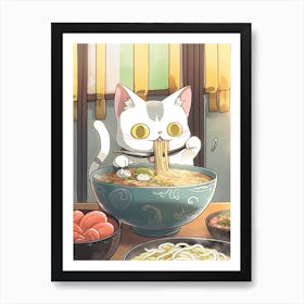 Cat Eating Ramen Kawaii Illustration2 Art Print