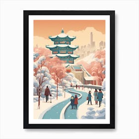 Vintage Winter Travel Illustration Beijing China 5 Art Print