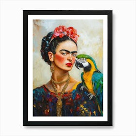 Frida Bunte Papageien Liebe, Bunte popart Malerei Art Print