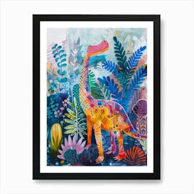 Colourful Dinosaur Leaf Patterns Painting Art Print