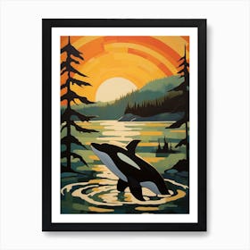 Matisse Style Orca With Sunset 2 Art Print