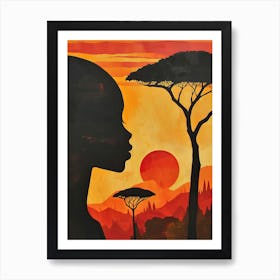 Silhouette Of African Woman Art Print