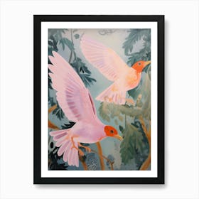 Pink Ethereal Bird Painting European Robin 2 Art Print