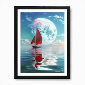 Sailboat On Water With Moon Art Print