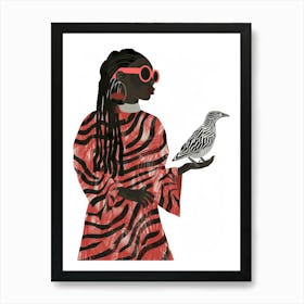 Illustration Of A Woman Holding A Bird Art Print