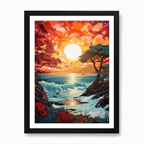 Coral Beach Australia At Sunset, Vibrant Painting 12 Art Print