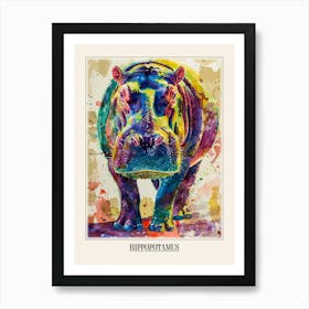 Hippopotamus Colourful Watercolour 2 Poster Art Print