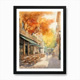 Athens Greece In Autumn Fall, Watercolour 1 Art Print