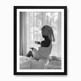 Woman Drinking Coffee In Window Art Print