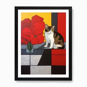 Amaryllis With A Cat 4 De Stijl Style Mondrian Art Print