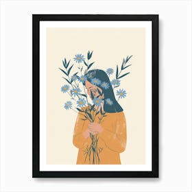 Spring Girl With Blue Flowers 4 Art Print