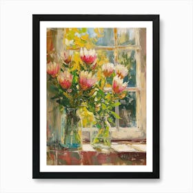 Protea Flowers On A Cottage Window 4 Art Print