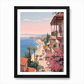 Antalya Turkey 4 Vintage Pink Travel Illustration Art Print