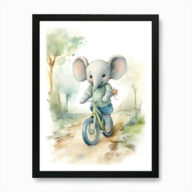 Elephant Painting Biking Watercolour 1 Art Print