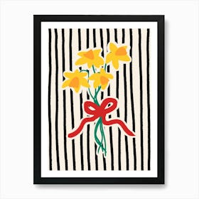 Daffodils in Bow Black Stripes Art Print