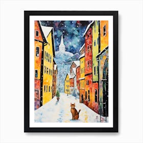 Cat In The Streets Of Lucerne   Switzerland With Snow 1 Art Print
