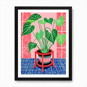 Pink And Red Plant Illustration Philodendron 3 Art Print