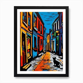 Painting Of Copenhagen Denmark With A Cat In The Style Of Pop Art 2 Art Print