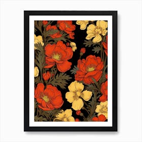 Winter Aconite 4 William Morris Style Winter Florals Art Print