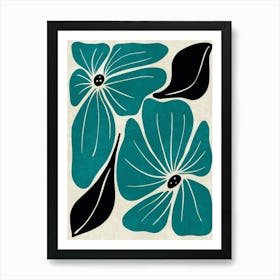 Teal Flowers Art Print