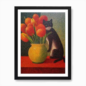 Anthurium With A Cat 4 Pointillism Style Art Print