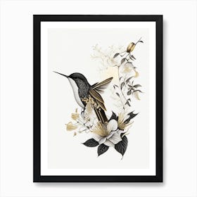 Hummingbird At Sunrise Vintage Gold & Black Art Print