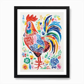 Colourful Bird Painting Rooster 4 Art Print