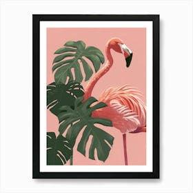 Jamess Flamingo And Monstera Deliciosa Boho Print 2 Art Print