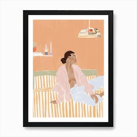 Illustration Of A Woman In Bed Art Print