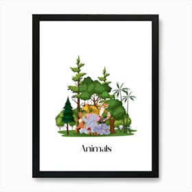 56.Beautiful jungle animals. Fun. Play. Souvenir photo. World Animal Day. Nursery rooms. Children: Decorate the place to make it look more beautiful. Art Print