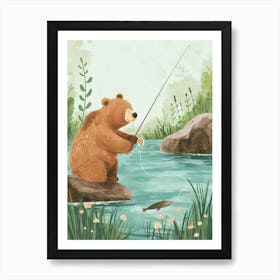 Brown Bear Fishing In A Stream Storybook Illustration 4 Art Print