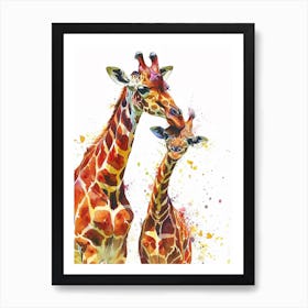 Giraffe & Calf Water Colour Style 1 Art Print