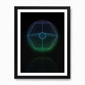 Neon Blue and Green Abstract Geometric Glyph on Black n.0277 Art Print