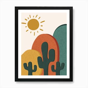 WA240008 - Desert Sun and Cactus Art - Southwestern Abstract Landscape Art Print