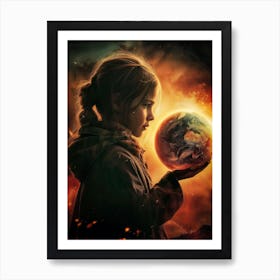 Girl Holding A Planet Art Print