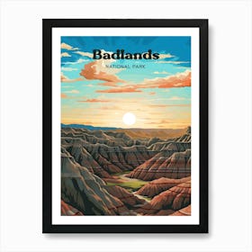 Badlands South Dakota Outdoor Travel Art Illustration Art Print