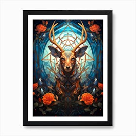 Deer With Roses Art Print