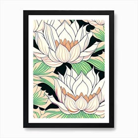 Lotus Flower Repeat Pattern Abstract Line Drawing 2 Art Print