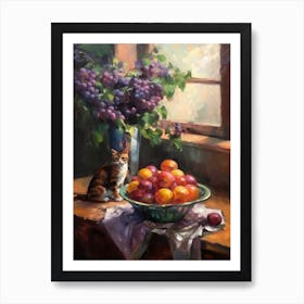 Flower Vase Lilac With A Cat 1 Impressionism, Cezanne Style Art Print