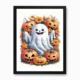 Ghost And Pumpkins Art Print