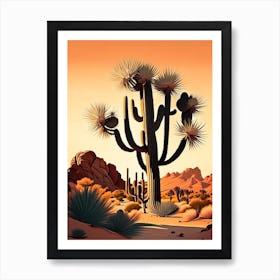 Joshua Tree In Mojave Desert Retro Illustration Art Print