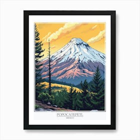 Popocatepetl Mexico Color Line Drawing 5 Poster Art Print