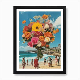 Bondi Beach   Floral Retro Collage Style 2 Art Print