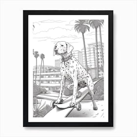 Dalmatian Dog Skateboarding Line Art 3 Art Print